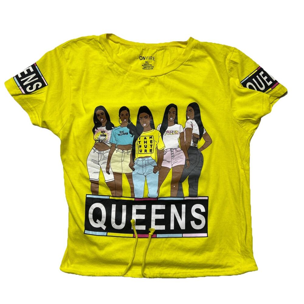 On Fire Queens Graphic Drawstring Waist Short Sleeve T-Shirt Size XL
